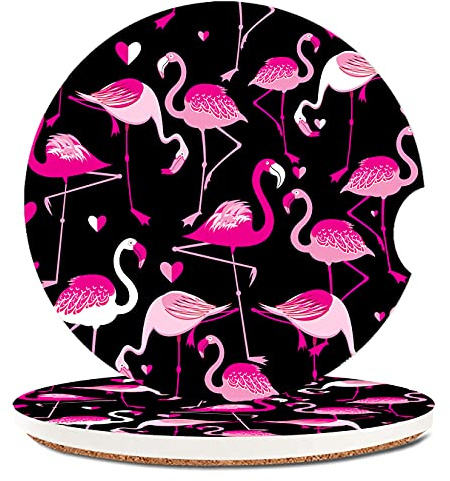 Pink Flamingo Animal Absorbent Cup Holders Car Coasters,Ceramic Stone Drinks Coaster Set for Women Man 2.56(2 Pack)