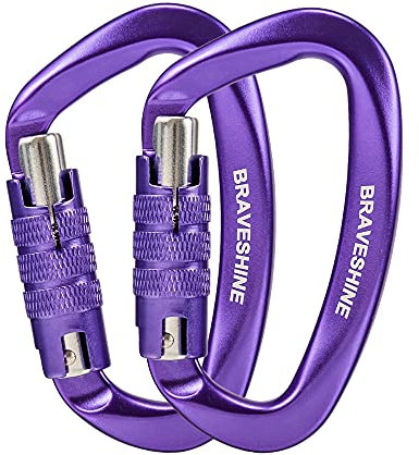 BRAVESHINE 2 Pack Carabiner Clip Heavy Duty, 12KN Auto Locking Carabiner, Twist Lock Carabiners Keyring, D Clips Hook for Hiking, Camping, Hammock, Dog Lead, Swing