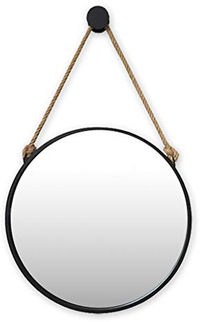 JUN Wandspiegel Badspiegel Hanfseil HD Bild Hängespiegel Rund Schwarz Eisenrahmen Badezimmer Home Make-up Dekorativer Wandspiegel (50cm ~ 70cm) Elegantes Design