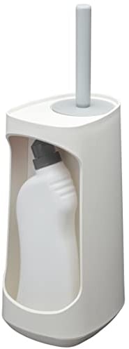 Tiger Tess Toilettenbürstenhalter freistehend, mit Aufbewahrungsfach für Reiniger und flexibler Swoop WC-Bürste, Farbe: Weiß / Hellgrau