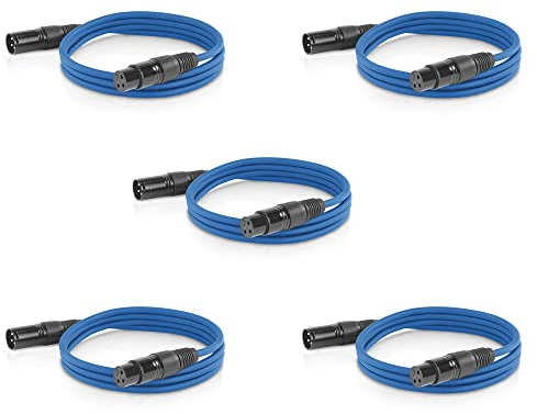 ETEC Lot de 5 câbles audio XLR professionnels de 1,5 m - Câble de microphone - Fiche femelle - Technique d'éclairage - Transfert de données - Son de musique