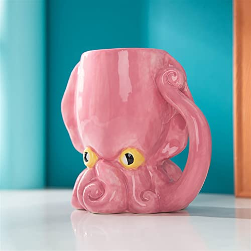 Milk Cup Funny Pink Octopus Ceramic Coffee Mug with Tentacle Handle Handcrafted Novelty 3D Porcelain Coffee Cups Personalized Gifts Tea Cup (Capacity : 520ml)