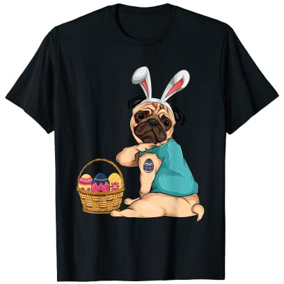 Mops Osterhase Kostüm Eier Ostern Tag Hundeliebhaber Geschenk T-Shirt