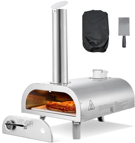 VEVOR Forno per Pizza da Esterno Portatile, Forno a Legna per Pizza da 12 pollici, Stufa a Pellet di Legno Termometro Integrato per Campeggio all'Aperto, Cortile, Giardino, Argento