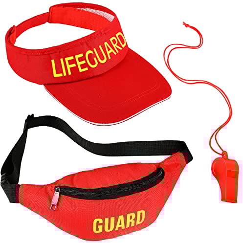 SATINIOR Guard Kostüm Set Enthält Verstellbaren Hut mit Lifeguard Guard Rettungsschwimmer Gürteltasche Rote Pfeifen mit Lanyard Guard Kostüm für Halloween Rettungsschwimmer Party Rolle