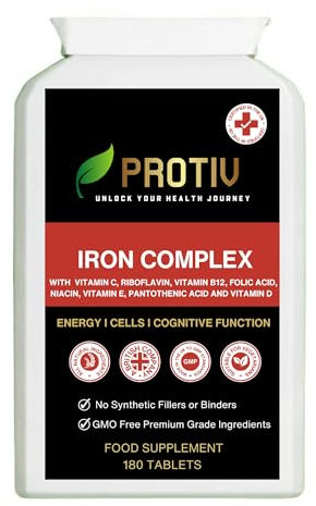 Iron Complex - 180 Tablets - Daily Iron Support with Vitamin C, B, A and D – Immune Support Suitable for Men and Women - UK Manufactured to GMP Standards