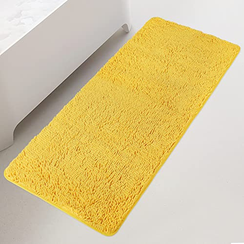 Yeaban Badläufer Teppiche 24 x 72 rutschfest - Dicke Chenille Lange Badematte | Saugfähig und Waschbar Extra Groß Badteppich, Plüsch Läufer Teppich für Badezimmer, Dusche, Waschbecken - (Gelb)