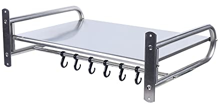 Begoniape Mikrowellen Regal, Hängend Mikrowelle Ablagen mit 6x Haken, Wandbefestigung Küchenregal Haken 53 x 38 x 18cm Tragfähigkeit 30kg