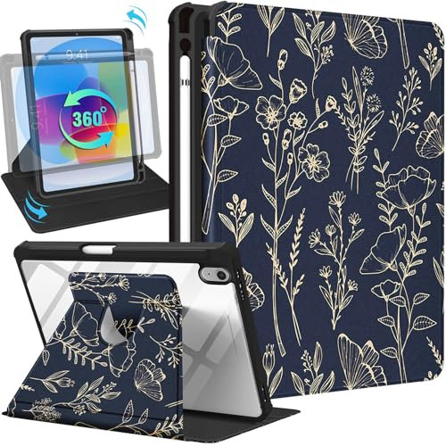 SurgeCraft Étui pour iPad 10e génération, 10,9 po 2022, support rotatif à 360 degrés avec porte-crayon pour femmes et filles, jolie esthétique pour Apple iPad 10e génération
