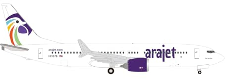 herpa Modellflugzeug Arajet Boeing 737 Max 8 - HI1078 Los Tres Ojos, Miniatur im Maßstab 1:500, Sammlerstück, Modell ohne Standfuß, Metall, Weiß