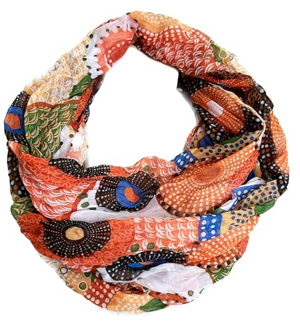 J26 Blumen Mandala Farbverlauf Seide Sommer Loop Verlauf Regenbogen Rainbow Silk Uni Rundschal Schlauchschal Stola Schal leicht (A Orange)