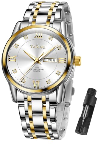 Taxau Silber Uhr Herren Edelstahl Armband wasserdichte Armbanduhr Herren mit Datum Klassische Herrenarmbanduhr Mens Watches Uhr für Manner Business Herrenuhr