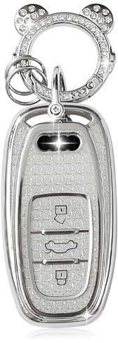 ZVRSUA Coque de Clé de Voiture pour Audi,Joli Porte Clé Voiture,Accessoire Voiture Compatible avec Audi A1 A2 A3 A4 A5 A6 A7 A8 A4L A6L A8L Q5 Q7 Q8 R8 RS4 RS5 RS6 S4 S5 S6 SQ5 SQ7 TT TTRS (Argent)