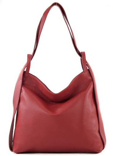 modamoda de T192 Damen Leder Rucksack Schultertasche 2in1 handmade in Italy, Farbe:Rubinrot