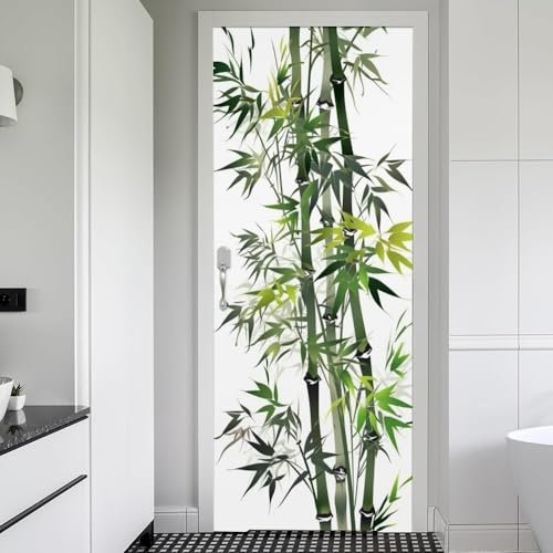 Stickers Porte Bambou Poster Porte Trompe L'oeil, Effect 3D Bambou Chinois Autocollant, Auto-Adhésif Papier Peint Mural Chambre Salon Mur Décoration Art Sticker Muraux 77x200 cm m8554