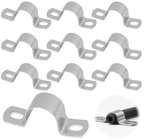 10PCS Pipe Strap Clamp 25mm, Stainless Steel Brackets for Pipe Holder Bracket, U Shaped Brackets with 2 Holes, U Metal for Conduit Clips, Tube Mounting, Plumbing or Hose Fixing