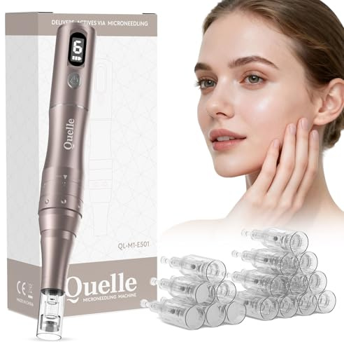 QUELLE Dermapen Microneedling Professionnel - Stylo Microneedling Électrique avec Écran LED, 6 Niveaux de Vitesse, 16 Cartouches de Repuesto,Pour les Soins de la Peau