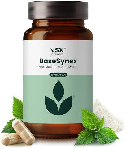 BaseSynex von VitaSynex - Mineralstoffe-Komplex, Säure-Basen-Stoffwechsel, Nahrungsergänzungsmittel mit Zink, Calcium, Magnesium, Selen, Brennnessel-Blätterextrakt