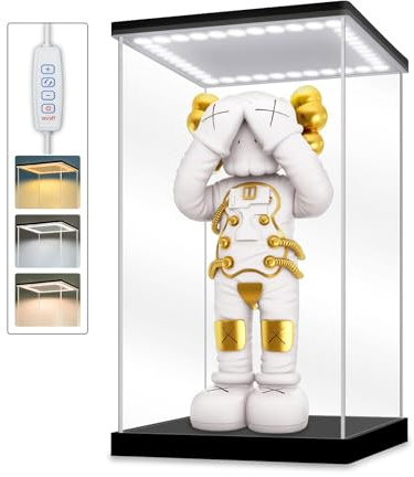 Acryl Vitrine mit LED Beleuchtung, Schaukasten für Figuren 15x15x20 cm | Vitrine für Staubdicht und UV-Schutz, Beleuchtet Acrylbox, Helligkeit einstellbar, Display Case mit 3 Leuchtungsmode
