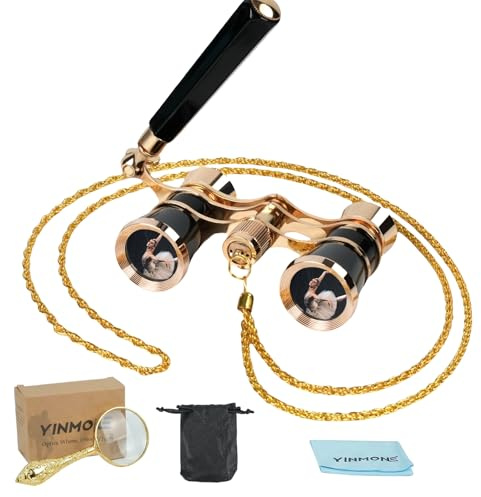 Opera Glasses 3X25 with Adjustable Handle,Chain,Magnifying Glass,BK9 Optical Prism, Mini Compact Vintage Theater Binoculars for Women Adults Kids in Opera Musical Concert-Black