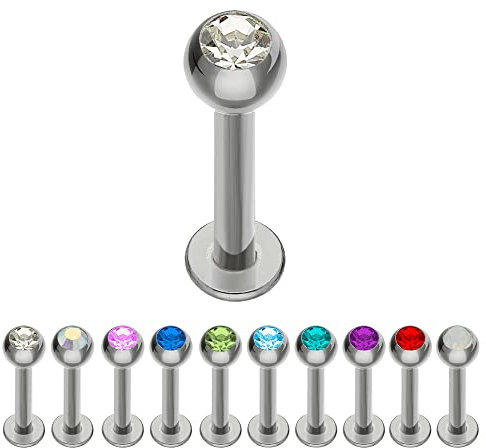 Treuheld® | Silbernes TITAN LABRET PIERCING mit KRISTALL - [151.] 1.2 x 7 mm (Kugel: 4mm) - klar/durchsichtig