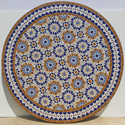 Casa Moro Marokkanischer Mosaiktisch Ankabut Braun Ø 100cm rund mit Gestell H 73 cm Kunsthandwerk aus Marrakesch | Mediterraner Gartentisch Esstisch Balkontisch Bistrotisch MT2224