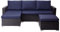 Teamson Home Terrasse Gartenmöbel, 3-Teiliges Rattan Weide Schnitt Set mit 2er-Sofa, Chaiselongue, Tisch und Kissen, Braun/Blau