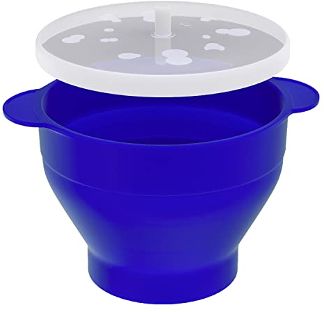 Intirilife Recipiente plegable de silicona azul reutilizable para hacer palomitas de maíz en microondas con tapa - 24 x 20 x 6 (14.5) cm - Palomitas de maíz frescas en cualquier momento sin aceite