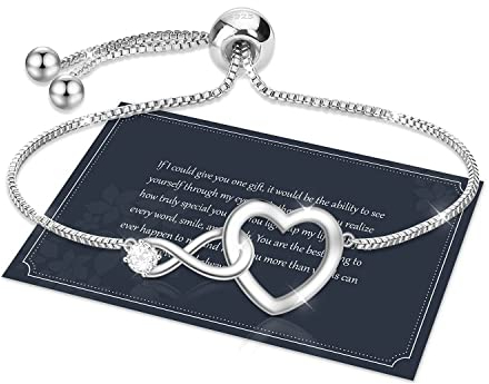 Armband Damen Unendlichkeit Armband Herz Armband Silber 925 Damen Zirkonia Armband Infinity Armband Herz Silber Verstellbares Armband Geburtstag Jahrestag Geschenk Für Sie Freundin Mit Geschenkbox