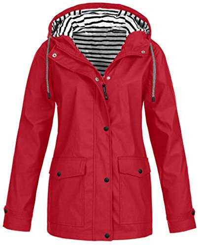 Générique Veste de pluie pour femme - Imperméable et respirante - Avec capuche - Légère - Grandes tailles - Sport - Coupe-vent - Pour femme (Rouge, XL)