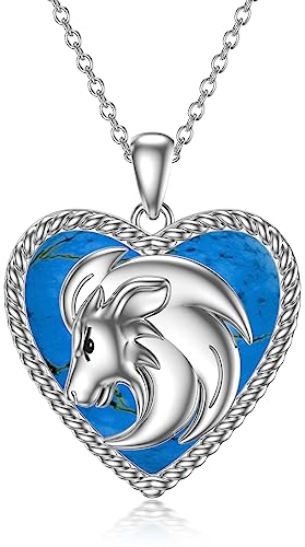 LONAGO Leo Necklace 925 Sterling Silver Zodiac Sign Leo with Created Turquoise Pendant Necklace for Women