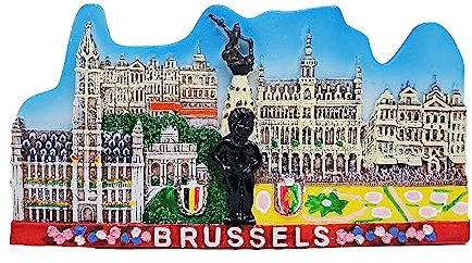 WitnyStore Tiny Landmarks of Brussels Blue Sky Manneken PIS Cinquantenaire Arcade Belgium Western Europe Tourist Attractions Resin Refrigerator Magnet Traveler Souvenir Gift Memento 3D Fridge Magnets