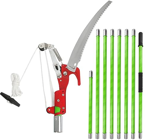Astsäge Teleskop mit Astschere, Seilzug Gartensäge Baumsäge, Einstellbare Länge, Teleskopsäge mit Tragetasche, Baumschere Handsäge Stangen Astsäge für Astungsarbeiten und Baumpflege (8M)
