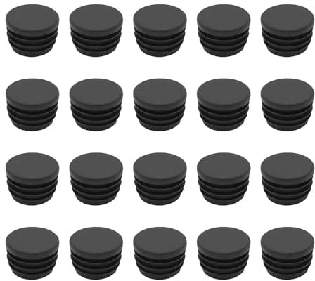 20Pcs Black Tubing End Cap Table Chair Insert Plugs Furniture Finishing Plug Round Plastic Plug Tube Domed Inserts End Caps for Chairs Table Legs