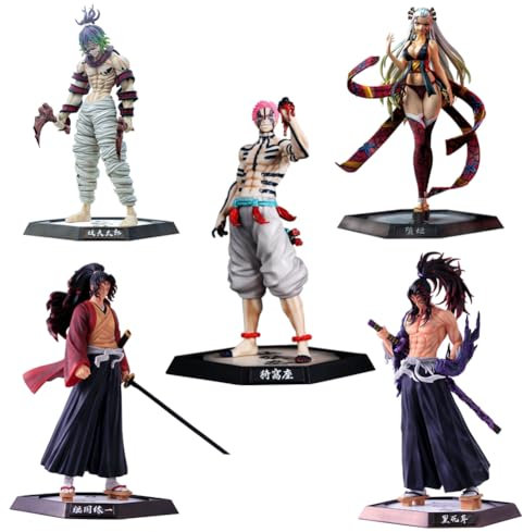 Jiumaocleu 5 Stück Anime Kimetsu No Yaiba Figur Statue, Kokushibo, Daki, Tsugikuni Yoriichi, Gyūtarō, Akaza Figur Modell Skulptur Handmade Collectible Desktop Ornament