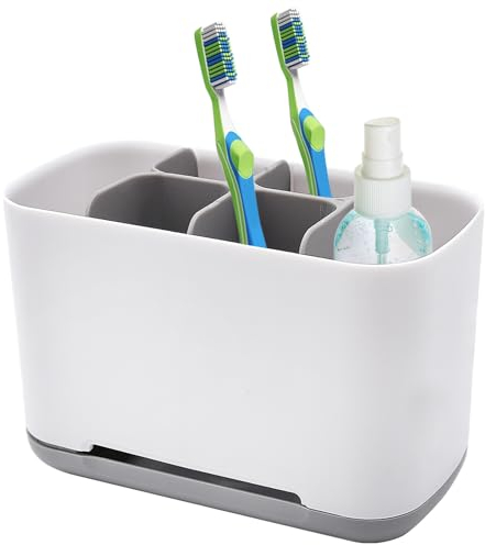 Porte-Brosse à Dents - Gobelet Amovible pour Salle de Bain avec Trou de Drainage - 4 Compartiments pour Brosse à Dents + 2 Compartiments pour Dentifrice - Fond antidérapant