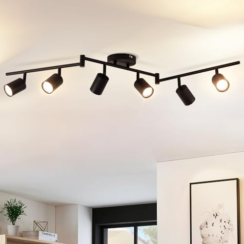 ANWIO LED Deckenstrahler 6 Flammig, GU10 Deckenlampe Schwarz LED Deckenleuchte, Industrial Wandstrahler, Modern Deckenspot 230V für Wohnzimmer Schlafzimmer Küchen (Ohne Leuchtmittel) EUS-EA190811