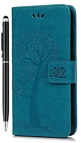 for Samsung Galaxy A15 Case Flip Premium Wallet Phone Case Shockproof PU Leather Owl Tree Embossed Magnet Cover for Samsung Galaxy A15 4G/5G with Kickstand Card Holder & 1 Touch Pen, Blue