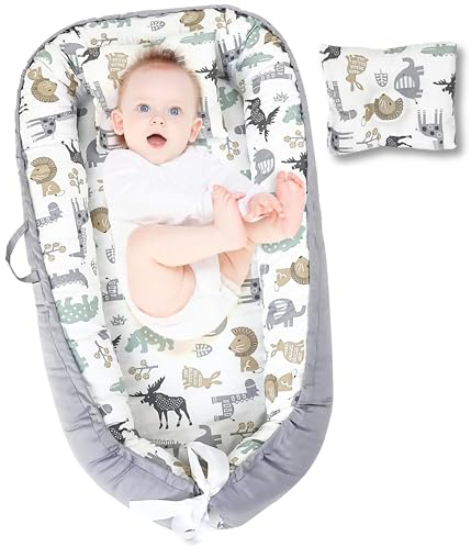 Sky & Zen Babynest: 5 teiliges Babynestchen Set für Neugeborene – Kuscheliges Nestchen für Babys & praktisches Reisebettchen in einem für Mädchen & Jungen