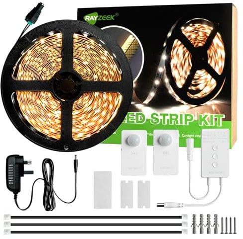RAYZEEK 19.7FT Motion Sensor LED Strip Lights,RF Wireless Motion Auto Control for Under Bed, Stair, Pantry,Kitchen(1×Controller+2×Motion Sensor) No Include Batteries