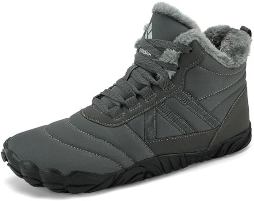 Mishansha Winterschuhe Herren Barfußschuhe Winter Damen Gefüttert Winterstiefel Barfusschuhe Warm Wasserdicht Barfuss Schuhe Winter Grau EU Gr.47