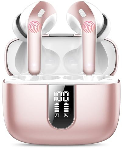 Bluetooth Kopfhörer, In Ear Kopfhörer Kabellos Bluetooth 5.3 mit 50H Tiefer Bass, 2024 Neue Kabellose Kopfhörer Noise Cancelling Earbuds mit 4 ENC Mic, IPX9 Wasserdicht Ohrhörer, USB-C(Elfenbein)