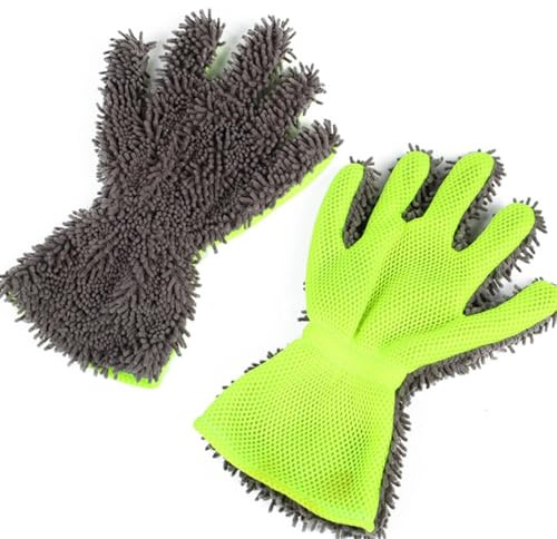 Tinkber 1 Piezas Guantes Coche Doble Cara, Guantes Lavado Autos Dedo, Manoplas Lavar Cinco Dedos, Guantes Chenilla Limpieza Coches, Guante para Polvo Lavado Autos, para Limpieza Coches y Hogar (Gris)