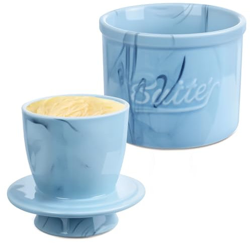 Beurrier avec Eau, Beurrier a Eau, 250g Beurrier en Marbre, Beurrier à Eau pour Beurre Frais à Tartiner, Beurrier avec Refroidissement pour Conserver le Beurre Frais, Beurrier avec Couvercle