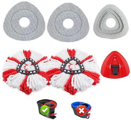 Ricariche per mocio versione 2025 compatibili con Viledar EasyWring&Clean/Turbo Smart/Turbo Spin 1 Tank Mops, ricambio per mocio piatto in microfibra e ricarica per mocio con connettore di base