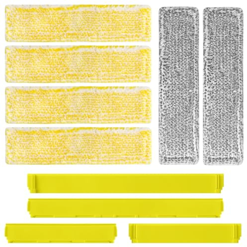 6 Pieces Microfiber Mop Covers + 4 Replacement Rubber Blades Replacement Kit for Karcher Window Vacuum Cleaner WV6 / WV6 Plus / WV7 - Window Cleaner Accessories