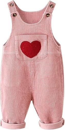 QualfsTerric Unisex Toddler Overalls Corduroy Striped Dungarees Baby Girls Bib Jumpsuit Pants Large Pocket Boy One Piece Suspender Trousers Kids Playsuit (UK, Age, 18 Months, 24 Months, Pink-Love)