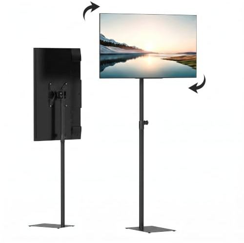 Suuiwau Floor TV Stand, Tilting VESA Mount, Height Adjustable, Max 26.5 lbs | Horizontal & Vertical Mount Rotation No Part Removal, Monitor Stand Fits 14–43 Screens, for Living Room, Bedroom, Mall, Gym