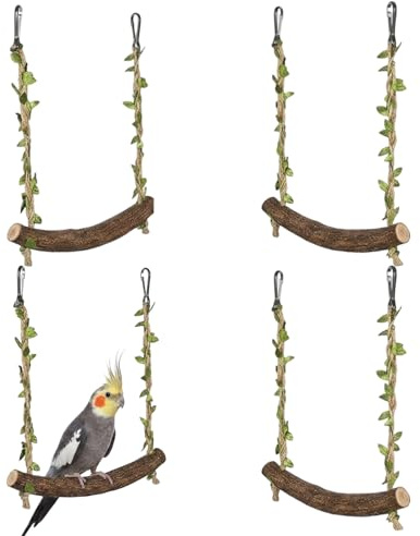 4 Stück Wellensittich Zubehör, Natural Wellensittich Spielzeug with Attachment, Easy Assembly and Versatile Use, Vogelkäfig Zubehör