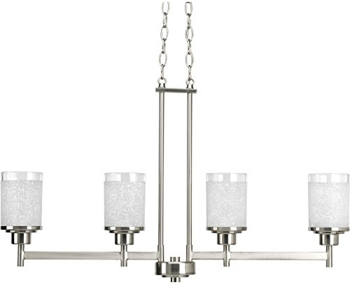 Progress Lighting Alexa Collection 4-Light Etched Linen with Clear Edge Glass Modern Linear Chandelier Light Brushed Nickel